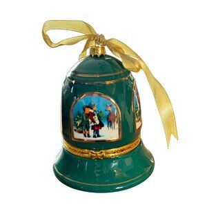 Mr Christmas Ornament Bell Musical Trinket Box Green Gold Holiday Decor
